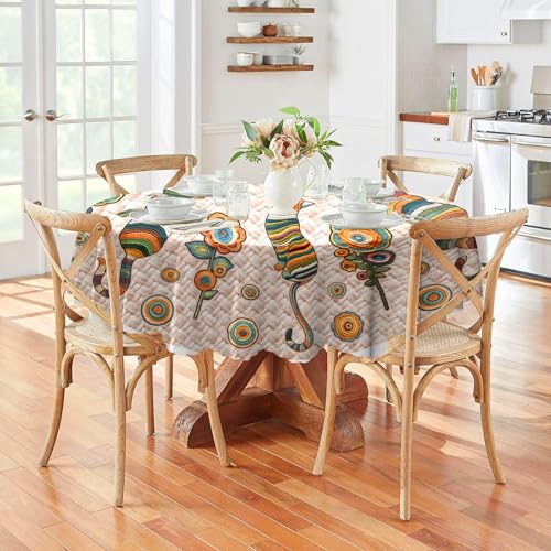 Vintage Cat Round Tablecloth 60 Inch Waterproof & Stain-Resistant