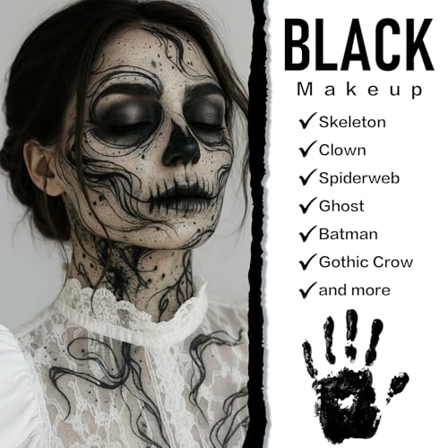 Black Face & Body Paint Kit Water-Based SFX Makeup for Halloween & Cosplay