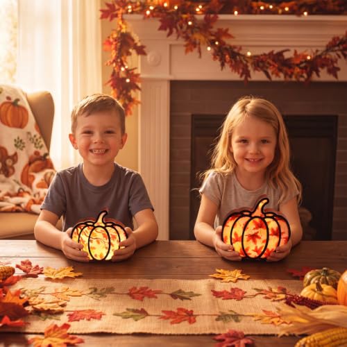 Lighted Wooden Pumpkin Lanterns Set - Fall Harvest Decor for Home & Thanksgiving