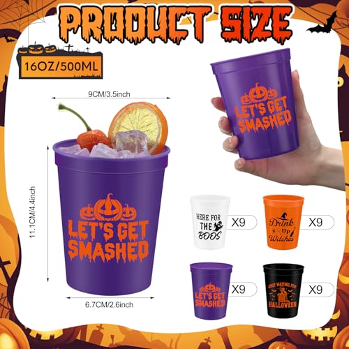 36 Pack Halloween Plastic Cups 16oz Pumpkin Ghost Witch Hat Skull Party Supplies