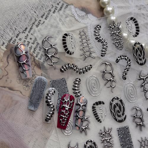 Gothic Nail Art Stickers 5D Embossed Metal Decals - Self Adhesive Bone Designs