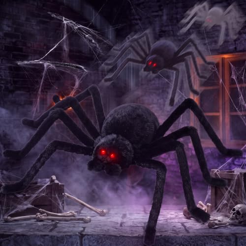 Giant Halloween Spider Decoration with LED Eyes and Sound - 47 Inch