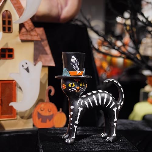 Halloween Cat Skeleton Statue - Sugar Skull Gothic Decor for Day of the Dead