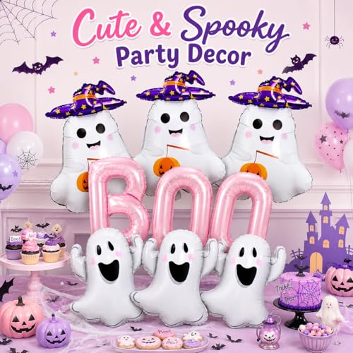 Pink Halloween Ghost Balloon Set - 9 Piece Cute Spooky Party Decor