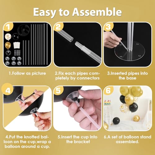 Voircoloria Balloon Stand Kit for Parties - Black & Gold, 4 Sets