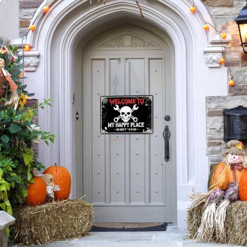 Halloween Decorations Welcome to My Happy Place Metal Sign TPH372 Gothic Skull Wall Art