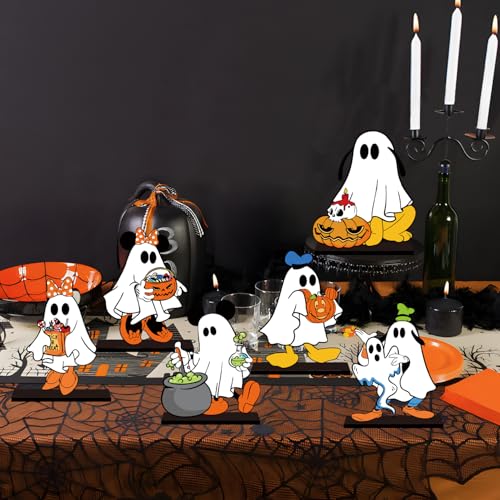 Halloween Wooden Table Centerpiece Set - Ghost & Pumpkin Decor, 6 Pieces