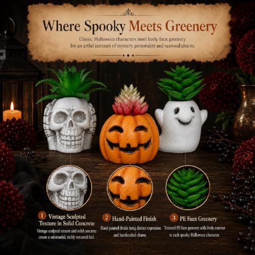 Halloween Decor Mini Ghost Pumpkin Skull Figurines Set - Indoor Seasonal Decorations