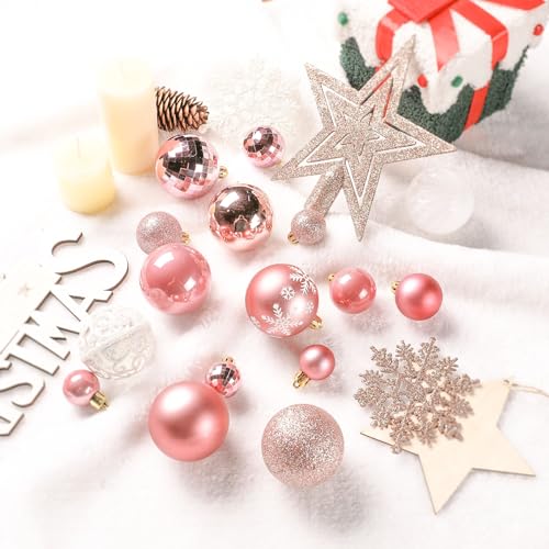 95Pcs Christmas Ornament Set - Rose Gold Holiday Tree Decorations & Gift Package