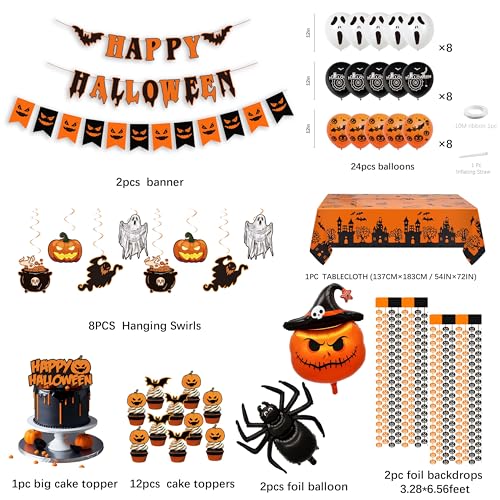 Halloween Party Decorations Kit 54 Pieces Foil Banners Balloons & Spooky Elements