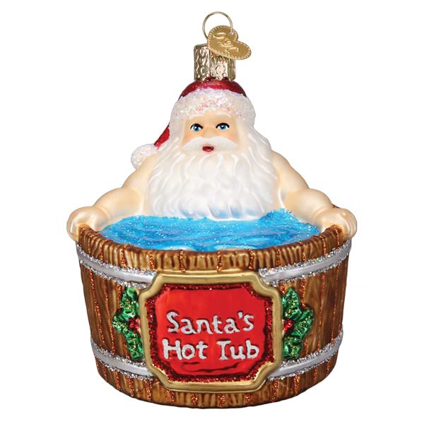 Santa Hot Tub Christmas Ornament - Handcrafted Glass Holiday Decoration