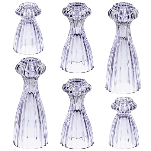 Purple Glass Candlestick Holders Set of 6 - Taper Candle Holders for Home Decor