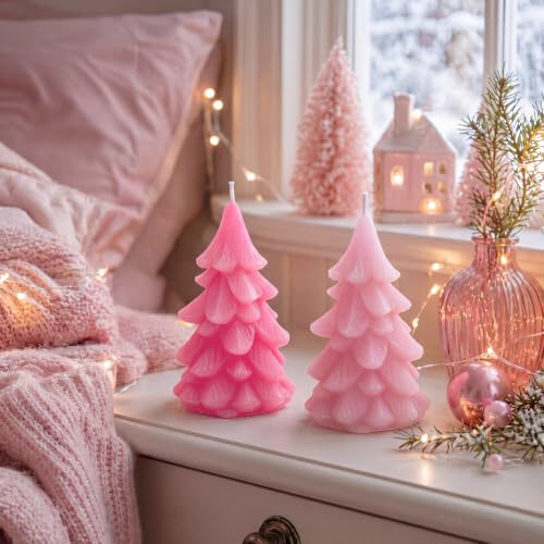 Pink Christmas Tree Candles Set - 6 Mini Colorful Candy-Shaped Holiday Decor