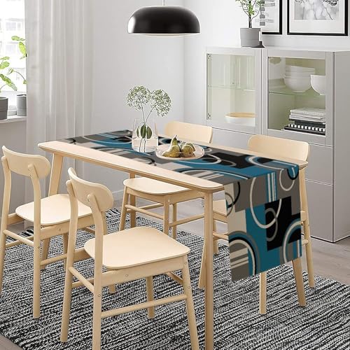 Geometric Table Runner Black White Gray Teal Minimalist Dinner Decor 13x60in - Variation of W13"x L60" / G Blackwhite-7