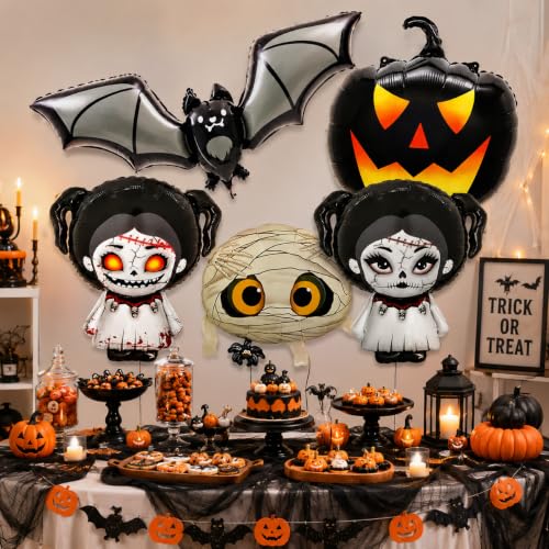 Halloween Foil Balloons Set - Mummy Bat Pumpkin Horror Doll 5 pcs