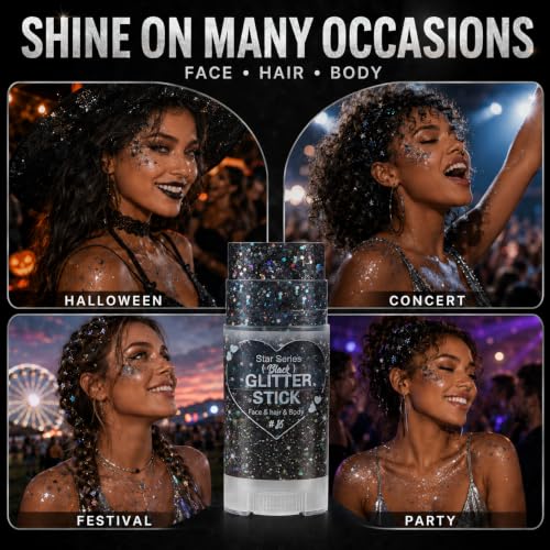 Black Body Glitter Stick for Face & Hair Halloween Makeup - Sparkling & Waterproof