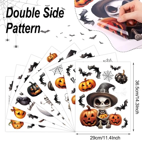 Halloween Skeleton Window Clings Set - Spooky Decor for Glass & Mirrors, 8 Sheets