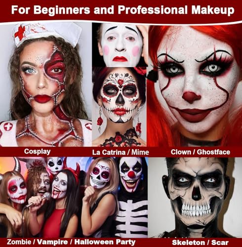 Halloween Clown Face & Body Paint Kit - Red Black White SFX Makeup Set with Brushes & Sponges