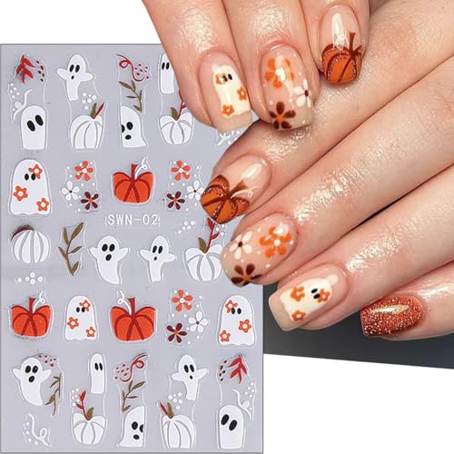 Halloween Nail Stickers 3 Sheets 5D Ghost Pumpkin Spider Web Mummy Skeleton Decals Variation of THIS listing