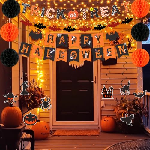 Halloween Party Decorations Set with Banner, Garland & Ornaments - Indoor Use