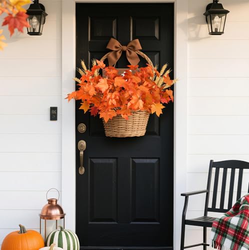 Artificial Maple Leaves Branches - 8PCS 14 Inch Faux Fall Leaves Stem in Orange for Fall Decor & Thanksgiving Centerpieces