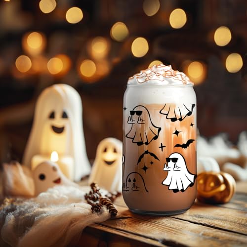 Halloween Ghost Cup with Lid & Straw - Spooky Gift for Women & Kids