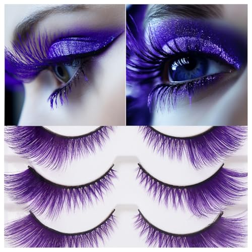 Colorful Cat Eye False Lashes 5 Pairs - Purple Variation for Party & Halloween