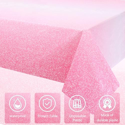 Pink Tablecloth Set - Ombre Pink Glitter Disposable Party Covers, 3 Pack