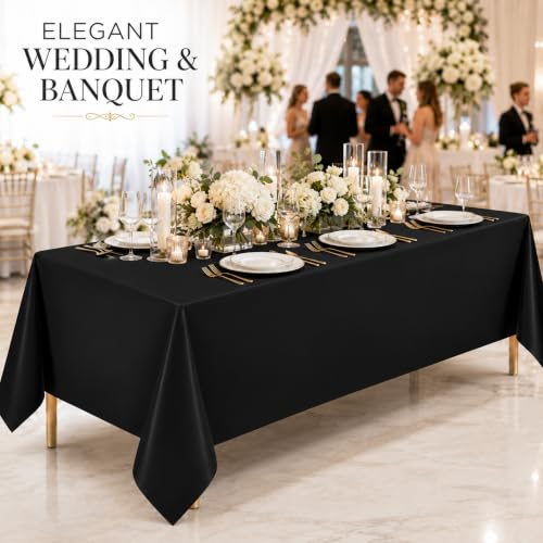 Black Plastic Tablecloths 54 x 108 Inch - 6 Pack, Disposable, Rectangular Cover - Black Variation