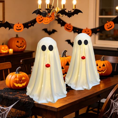 Halloween Ghost Decorations with Pumpkins – Battery-Operated LED Spooky Yard Decor