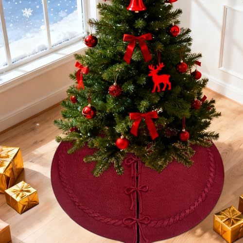 Red Tree Skirt 36 Inch Burgundy Knit Rustic Christmas Decor - Variation of THIS listing