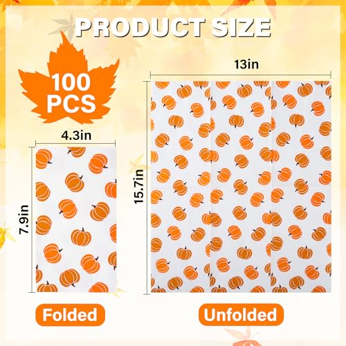 Pumpkin Guest Napkins Set - Fall Decor 4.3 x 7.8 Inch 100-Pack