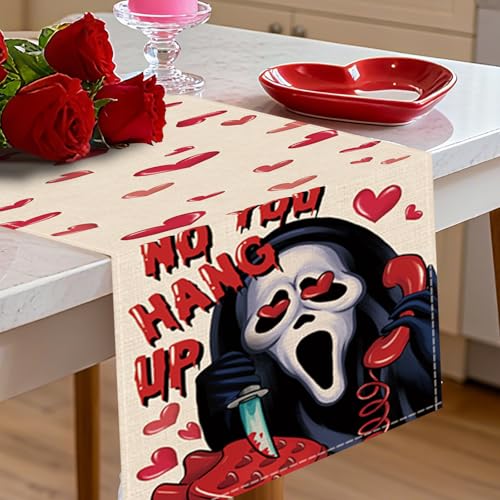 Valentine's Day Grim Reaper Table Runner 13x72 Inch - Red Love Heart No You Variation of THIS listing