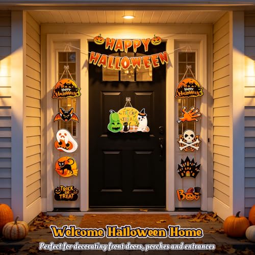 Halloween Banner and Decor Set with Pumpkin, Ghost, Bat & Skull for Indoor Outdoor Party