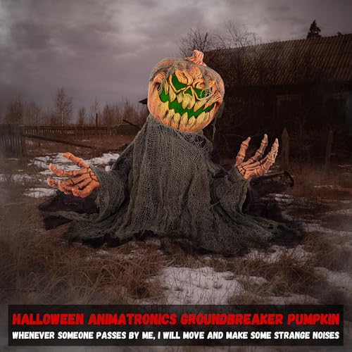 Halloween Groundbreaker Pumpkin Animatronic with Sound & Lights - Indoor Outdoor Spooky Decor