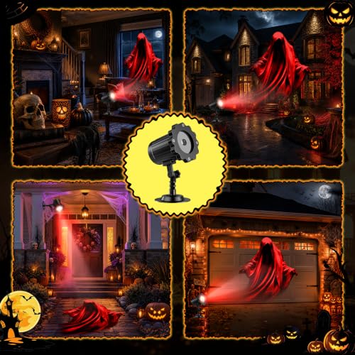 Halloween Projector Light Outdoor Red Ghost Projection - 2026 Upgraded Clearer Pattern with Remote