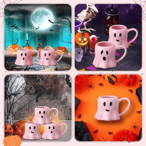 Pink Ghost Coffee Mug Set - 6 Pcs Halloween Ceramic Cups 11 oz - Ghost Face