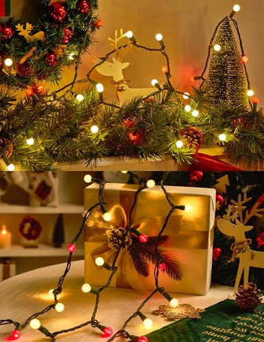 BOHON Outdoor Globe String Lights 24FT 70 LEDs - Red & Warm White 2 Pack