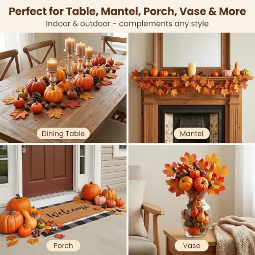 Fall Decor Set with Mini Pumpkins, Maple Leaves, Pinecones & Acorns - 50 Pieces