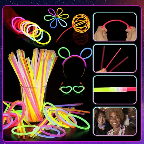 248 Pcs Glow Sticks Party Favors Kit with Connectors for DIY Necklaces Glasses Bracelets