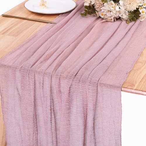 Dusty Pink 13.3ft Cheesecloth Table Runner 35x157 Inches Boho Wedding Decor