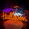 Happy Halloween Neon Sign - USB Powered Dimmable Spider Web Light for Wall Decor - Variation of SD-Happy Halloween