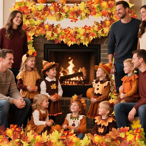 Autumn Maple Leaf Garland Set – 2 Pcs Fall Decor for Weddings, Thanksgiving, Outdoors & Indoors
