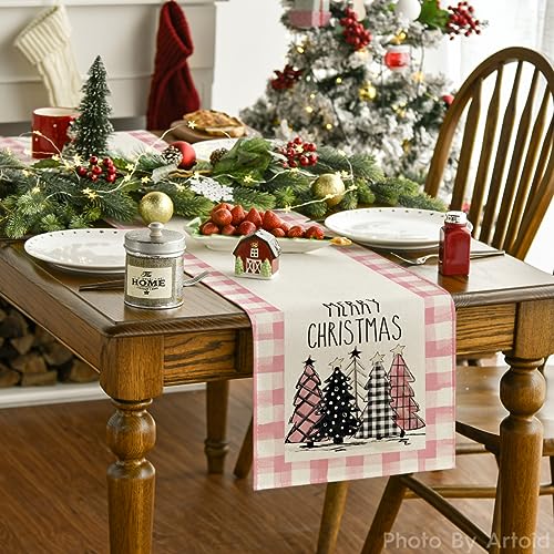 Buffalo Plaid Xmas Table Runner 13x72 Inch Home Party Decor - Pink & Multi Color Variation