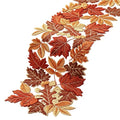 Brown Fall Maple Leaf Embroidered Table Runner 13x69 Inches for Autumn Decor