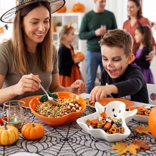 Halloween Ceramic Candy Bowls Set - Ghost & Pumpkin, White & Orange