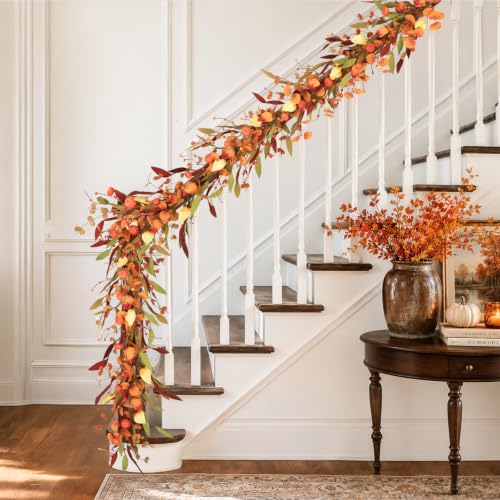 Fall Eucalyptus Pumpkin Leaves Garland - 6FT Autumn Autumnal Decor - Fall Garland with Sibling Variation