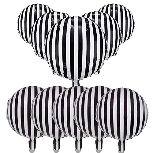 10 Pcs Black and White Striped Aluminum Balloons for Party Decorations