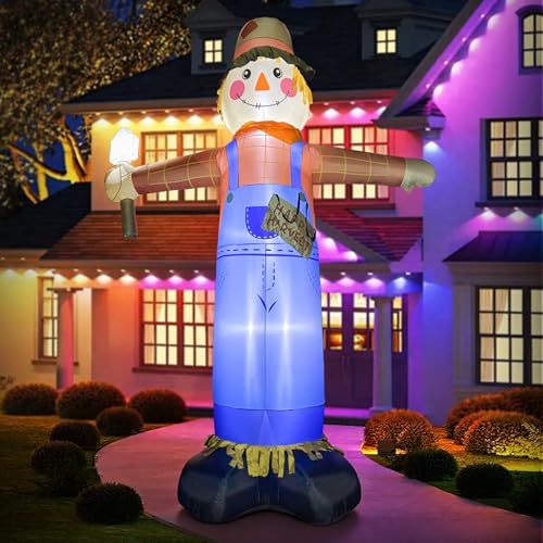 12FT Inflatable Scarecrow Yard Decor with LED Lights for Fall Halloween Thanksgiving