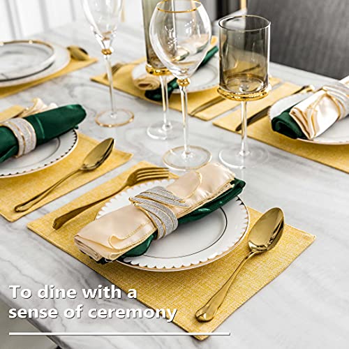 Yellow Linen Placemats Set of 8 - Washable Heat-Resistant Dining Table Mats